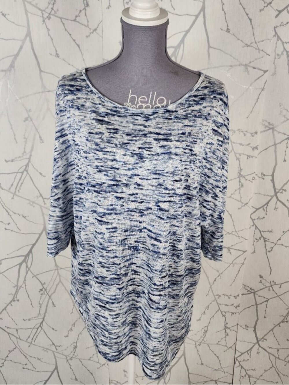 Halston Blue Spacedye 100% Linen Round Neck Top